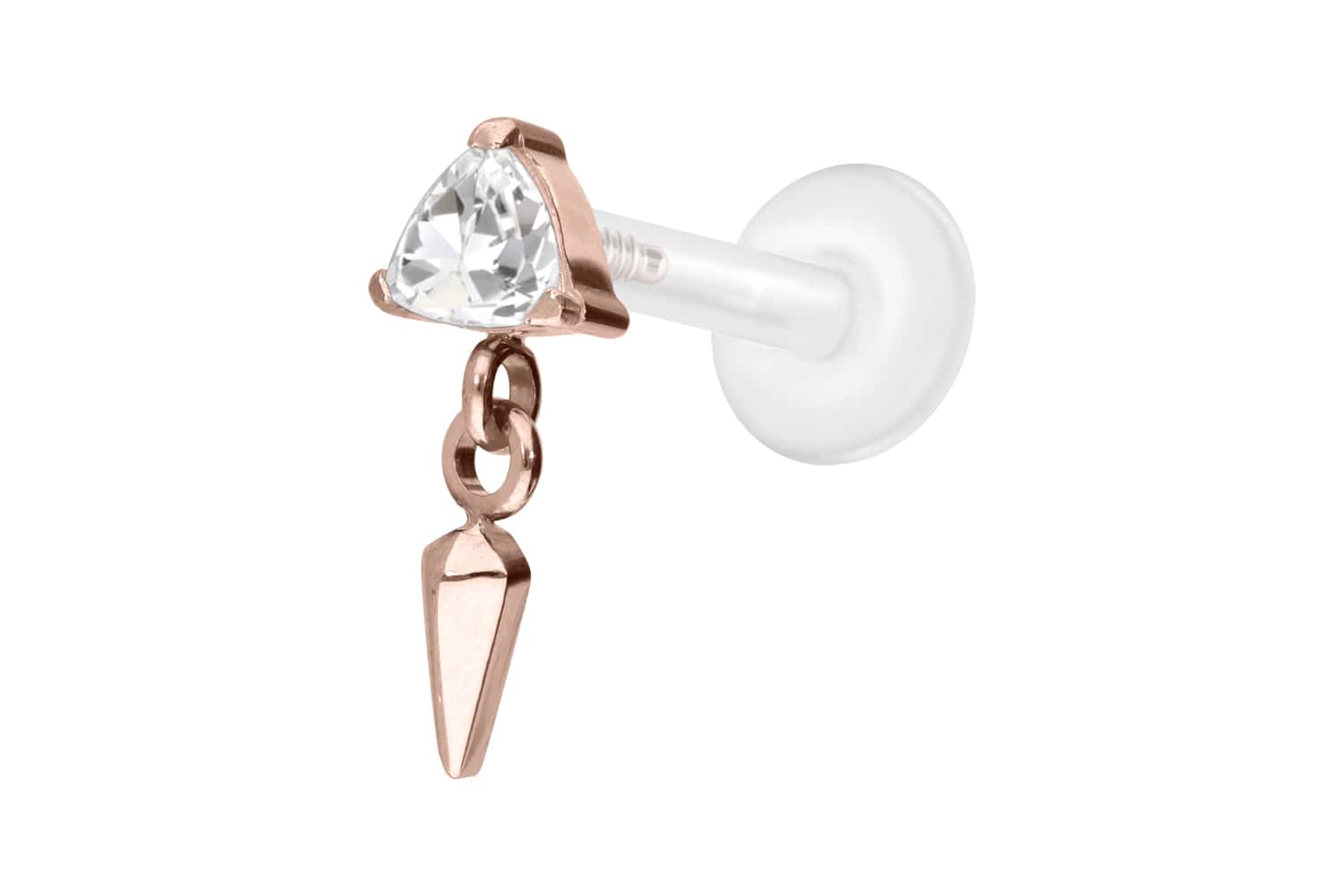 PTFE Labret Piercing mit Innengewinde + Titan-Aufsatz KRISTALLDREIECK + SPITZE